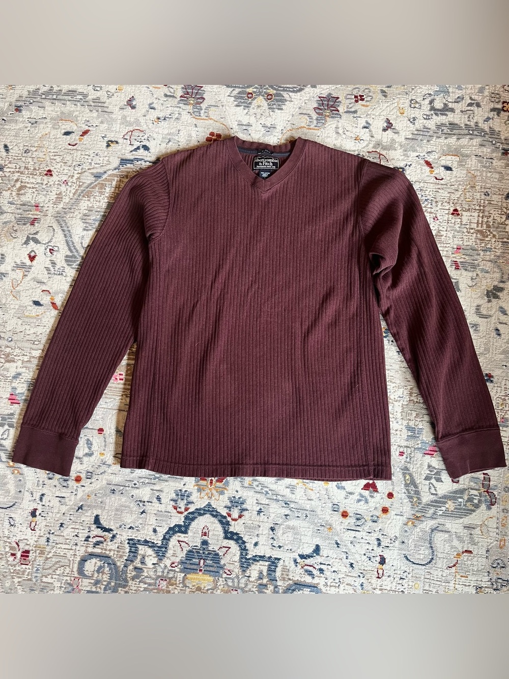 Abercrombie & Fitch Maroon Ribbed V-Neck Sweater